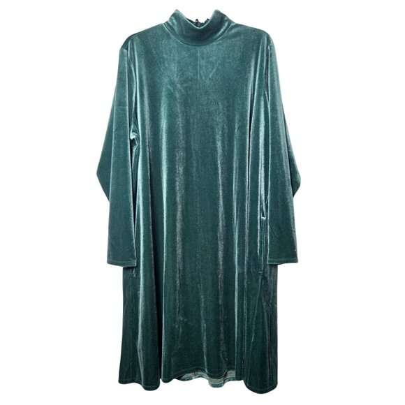 Lands End Velvet Long Sleeve Mock Neck Midi Dress Plus Size 2X Holiday Party - Picture 1 of 12